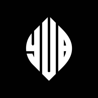 Çember ve elips şekilli YUB daire harf logosu tasarımı. YUB elips harfleri tipografik tarzda. Üç baş harf daire şeklinde bir logo oluşturuyor. YUB Çemberi Amblemi Soyut Monogram Harf İşaretleyici Vektörü.