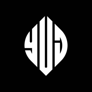 Çember ve elips şekilli YUJ daire harf logosu tasarımı. YUJ elips harfleri tipografik tarzda. Üç baş harf daire şeklinde bir logo oluşturuyor. YUJ Çember Amblemi Soyut Monogram Harf İşaretleyici Vektörü.