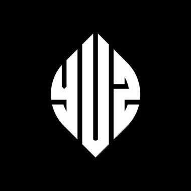 Çember ve elips şekilli YUZ daire harf logosu tasarımı. Tipografik biçimli YUZ elips harfleri. Üç baş harf daire şeklinde bir logo oluşturuyor. YUZ Çember Amblemi Soyut Monogram Harf İşaretleyici Vektörü.