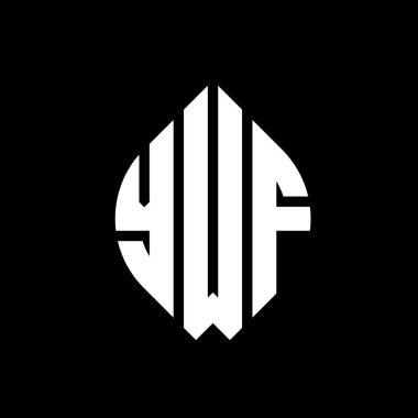 Çember ve elips şekilli YWF daire harf logosu tasarımı. YWF elips harfleri tipografik tarzda. Üç baş harf daire şeklinde bir logo oluşturuyor. YWF Çember Amblemi Soyut Monogram Harf İşaretleyici Vektörü.
