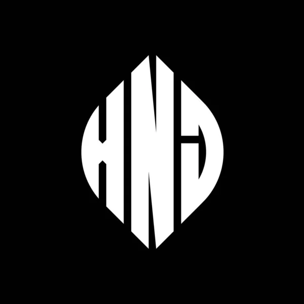 Çember Elips Şekilli Xnj Daire Harf Logosu Tasarımı Tipografik Tarzda — Stok Vektör