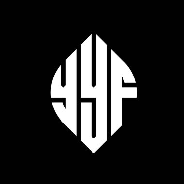 Çember ve elips şekilli YYF daire harf logosu tasarımı. YYF elips harfleri tipografik tarzda. Üç baş harf daire şeklinde bir logo oluşturuyor. YYF Çember Amblemi Soyut Monogram Harf İşaretleyici Vektörü.