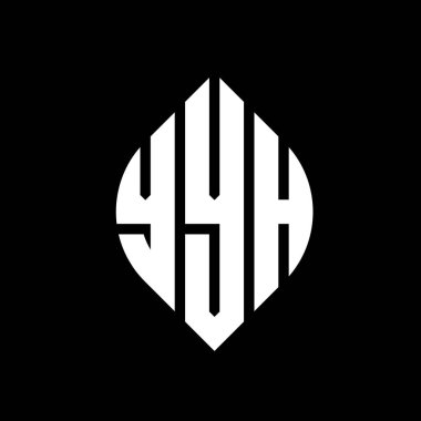 Çember ve elips şekilli YYH daire harf logosu tasarımı. YYH elips harfleri tipografik tarzda. Üç baş harf daire şeklinde bir logo oluşturuyor. YYH Çember Amblemi Soyut Monogram Harf İşaretleme Vektörü.
