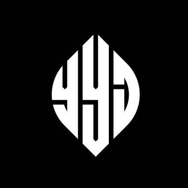 Çember ve elips şekilli YYJ daire harf logosu tasarımı. YYJ elips harfleri tipografik tarzda. Üç baş harf daire şeklinde bir logo oluşturuyor. YYJ Çember Amblemi Soyut Monogram Harf İşaretleyici Vektörü.