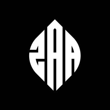 Çember ve elips şekilli ZAA daire harf logosu tasarımı. Tipografik biçimli ZAA elips harfleri. Üç baş harf daire şeklinde bir logo oluşturuyor. ZAA Çember Amblemi Soyut Monogram Harf İşaretleme Vektörü.