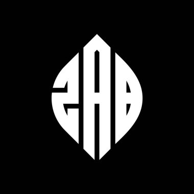 Çember ve elips şekilli ZAB yuvarlak harf logosu tasarımı. Typographic tarzında ZAB elips harfleri. Üç baş harf daire şeklinde bir logo oluşturuyor. ZAB Çemberi Amblemi Soyut Monogram Harf İşaretleme Vektörü.
