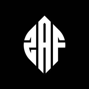 Daire ve elips şekilli ZAF daire harf logosu tasarımı. Tipografik tarzda ZAF elips harfleri. Üç baş harf daire şeklinde bir logo oluşturuyor. ZAF Çember Amblemi Soyut Monogram Harf İşaretleyici Vektörü.