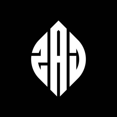 ZAJ daire şeklinde ve elips şekilli harf logosu tasarımı. Tipografik tarzda ZAJ elips harfleri. Üç baş harf daire şeklinde bir logo oluşturuyor. ZAJ Çember Amblemi Soyut Monogram Harf İşaretleyici Vektörü.