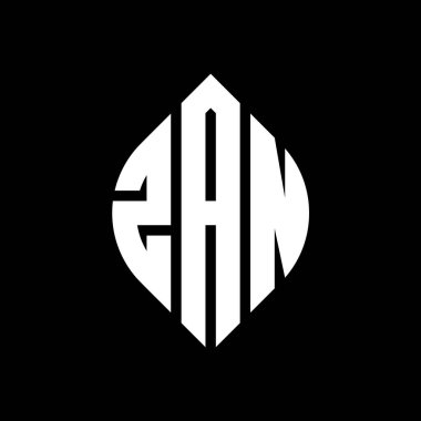 Çember ve elips şekilli ZAN daire harf logosu tasarımı. Typographic tarzında ZAN elips harfleri. Üç baş harf daire şeklinde bir logo oluşturuyor. ZAN Çember Amblemi Soyut Monogram Harf İşaretleme Vektörü.
