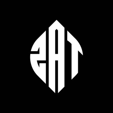 Çember ve elips şekilli ZAT daire harf logosu tasarımı. Typographic tarzında ZAT elips harfleri. Üç baş harf daire şeklinde bir logo oluşturuyor. ZAT Çemberi Amblemi Soyut Monogram Harf İşareti Vektörü. Çember ve ellip ile ZAT daire harf logosu tasarımı