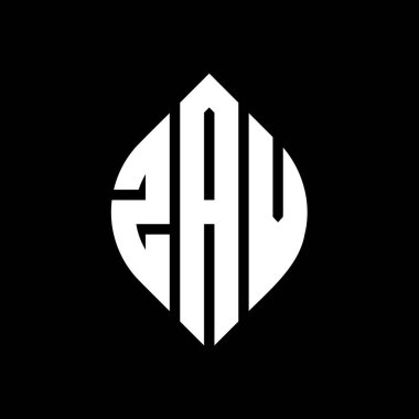 Çember ve elips şekilli ZAV daire harf logosu tasarımı. Typographic tarzında ZAV elips harfleri. Üç baş harf daire şeklinde bir logo oluşturuyor. ZAV Çember Amblemi Soyut Monogram Harf İşaretleyici Vektörü.
