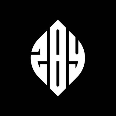 Çember ve elips şekilli ZBY daire harf logosu tasarımı. Tipografik tarzda ZBY elips harfleri. Üç baş harf daire şeklinde bir logo oluşturuyor. ZBY Çemberi Amblemi Soyut Monogram Harf İşaretleme Vektörü.