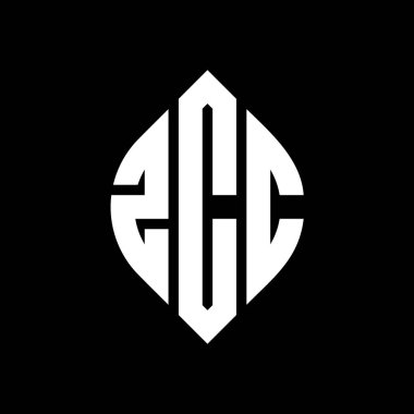 Çember ve elips şekilli ZCC daire harf logosu tasarımı. Tipografik biçimli ZCC elips harfleri. Üç baş harf daire şeklinde bir logo oluşturuyor. ZCC Çember Amblemi Soyut Monogram Harf İşaretleyici Vektörü.