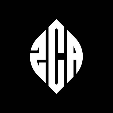 Çember ve elips şekilli ZCA yuvarlak harf logosu tasarımı. Typographic tarzında ZCA elips harfleri. Üç baş harf daire şeklinde bir logo oluşturuyor. ZCA Çember Amblemi Soyut Monogram Harf İşaretleme Vektörü.