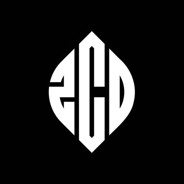 Çember ve elips şekilli ZCD daire harf logosu tasarımı. Tipografik biçimli ZCD elips harfleri. Üç baş harf daire şeklinde bir logo oluşturuyor. ZCD Çemberi Amblemi Soyut Monogram Harf İşaretleyici Vektörü.