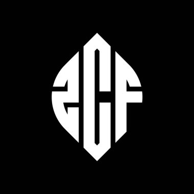 Çember ve elips şekilli ZCF daire harf logosu tasarımı. Tipografik biçimli ZCF elips harfleri. Üç baş harf daire şeklinde bir logo oluşturuyor. ZCF Çember Amblemi Soyut Monogram Harf İşaretleyici Vektörü.