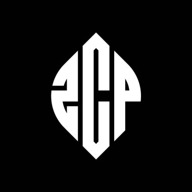 Çember ve elips şekilli ZCP daire harf logosu tasarımı. Tipografik biçimli ZCP elips harfleri. Üç baş harf daire şeklinde bir logo oluşturuyor. ZCP Çember Amblemi Soyut Monogram Harf İşaretleyici Vektörü.