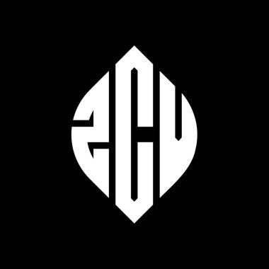 Çember ve elips şekilli ZCV daire harf logosu tasarımı. Typographic tarzında ZCV elips harfleri. Üç baş harf daire şeklinde bir logo oluşturuyor. ZCV Çember Amblemi Soyut Monogram Harf İşaretleyici Vektörü.
