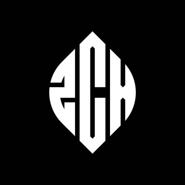 Çember ve elips şekilli ZCX daire harf logosu tasarımı. Typographic tarzında ZCX elips harfleri. Üç baş harf daire şeklinde bir logo oluşturuyor. ZCX Çember Amblemi Soyut Monogram Harf İşaretleyici Vektörü.