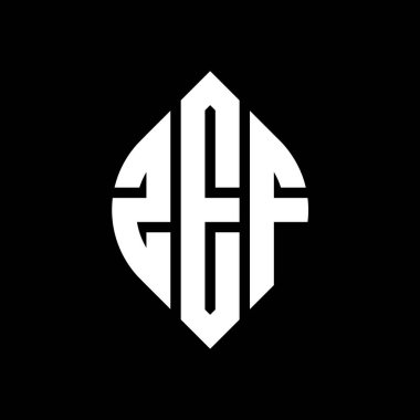 Çember ve elips şekilli ZEF daire harf logosu tasarımı. Tipografik tarzda ZEF elips harfleri. Üç baş harf daire şeklinde bir logo oluşturuyor. ZEF Çember Amblemi Soyut Monogram Harf İşaretleyici Vektörü.