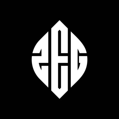 Çember ve elips şekilli ZEG daire harf logosu tasarımı. Typographic tarzında ZEG elips harfleri. Üç baş harf daire şeklinde bir logo oluşturuyor. ZEG Çember Amblemi Soyut Monogram Harf İşaretleyici Vektörü.