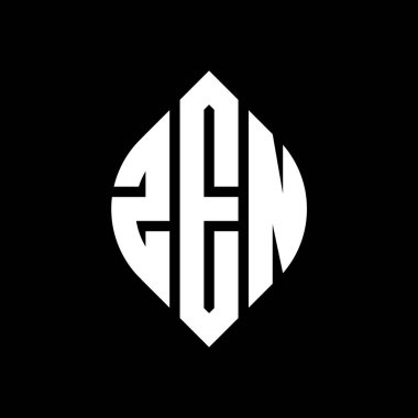 Çember ve elips şekilli ZEN daire harf logosu tasarımı. Typographic tarzında ZEN elips harfleri. Üç baş harf daire şeklinde bir logo oluşturuyor. ZEN Çember Amblemi Soyut Monogram Harf İşaretleme Vektörü.