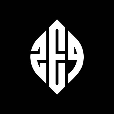 Çember ve elips şekilli ZEQ daire harf logosu tasarımı. Typographic tarzında ZEQ elips harfleri. Üç baş harf daire şeklinde bir logo oluşturuyor. ZEQ Çember Amblemi Soyut Monogram Harf İşaretleyici Vektörü.
