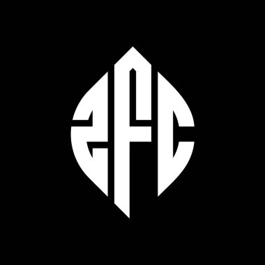 Çember ve elips şekilli ZFC daire harf logosu tasarımı. Tipografik biçimli ZFC elips harfleri. Üç baş harf daire şeklinde bir logo oluşturuyor. ZFC Çember Amblemi Soyut Monogram Harf İşaretleyici Vektörü.