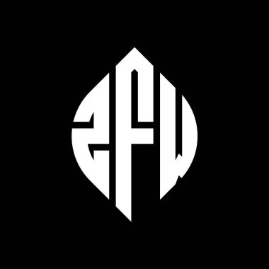 Çember ve elips şekilli ZFW daire harf logosu tasarımı. Tipografik tarzda ZFW elips harfleri. Üç baş harf daire şeklinde bir logo oluşturuyor. ZFW Çember Amblemi Soyut Monogram Harf İşaretleyici Vektörü.