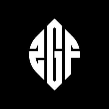Çember ve elips şekilli ZGF daire harf logosu tasarımı. Tipografik tarzda ZGF elips harfleri. Üç baş harf daire şeklinde bir logo oluşturuyor. ZGF Çember Amblemi Soyut Monogram Harf İşaretleyici Vektörü.