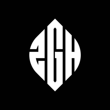 Çember ve elips şekilli ZGH daire harf logosu tasarımı. Typographic tarzında ZGH elips harfleri. Üç baş harf daire şeklinde bir logo oluşturuyor. ZGH Çemberi Amblemi Soyut Monogram Harf İşaretleme Vektörü.