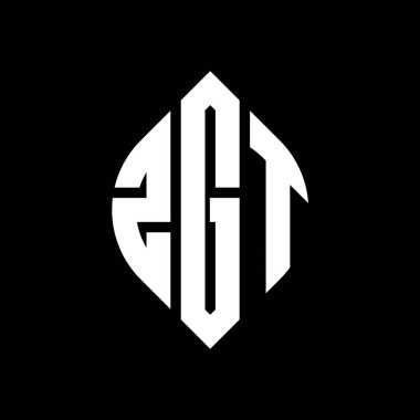 Çember ve elips şekilli ZGT daire harf logosu tasarımı. Tipografik biçimli ZGT elips harfleri. Üç baş harf daire şeklinde bir logo oluşturuyor. ZGT Çember Amblemi Soyut Monogram Harf İşaretleyici Vektörü.