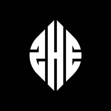 Çember ve elips şekilli ZHE daire harf logosu tasarımı. Typographic tarzında ZHE elips harfleri. Üç baş harf daire şeklinde bir logo oluşturuyor. ZHE Çember Amblemi Soyut Monogram Harf İşareti Vektörü.