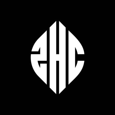 Çember ve elips şekilli ZHC daire harf logosu tasarımı. Tipografik biçimli ZHC elips harfleri. Üç baş harf daire şeklinde bir logo oluşturuyor. ZHC Çember Amblemi Soyut Monogram Harf İşaretleme Vektörü.