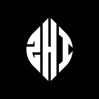 Çember ve elips şekilli ZHI daire harf logosu tasarımı. Typographic tarzında ZHI elips harfleri. Üç baş harf daire şeklinde bir logo oluşturuyor. ZHI Çember Amblemi Soyut Monogram Harf İşaretleme Vektörü.