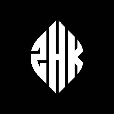 Çember ve elips şekilli ZHK daire harf logosu tasarımı. Tipografik biçimli ZHK elips harfleri. Üç baş harf daire şeklinde bir logo oluşturuyor. ZHK Çember Amblemi Soyut Monogram Harf İşaretleme Vektörü.