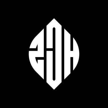 Çember ve elips şekilli ZJH daire harf logosu tasarımı. Typographic tarzında ZJH elips harfleri. Üç baş harf daire şeklinde bir logo oluşturuyor. ZJH Çember Amblemi Soyut Monogram Harf İşaretleme Vektörü.