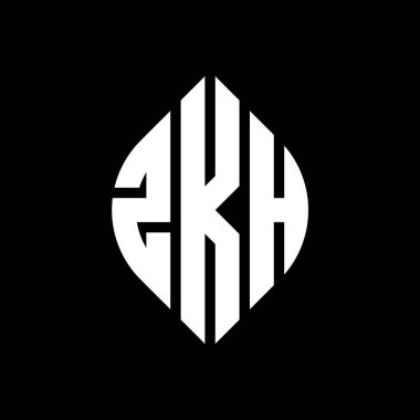 Çember ve elips şekilli ZKH daire harf logosu tasarımı. Tipografik biçimli ZKH elips harfleri. Üç baş harf daire şeklinde bir logo oluşturuyor. ZKH Çember Amblemi Soyut Monogram Harf İşaretleme Vektörü.