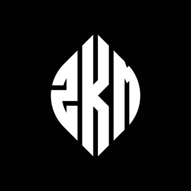 Çember ve elips şekilli ZKM daire harf logosu tasarımı. Tipografik biçimli ZKM elips harfleri. Üç baş harf daire şeklinde bir logo oluşturuyor. ZKM Çemberi Amblemi Soyut Monogram Harf İşaretleme Vektörü.