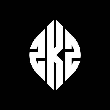Çember ve elips şekilli ZKZ daire harf logosu tasarımı. Tipografik biçimli ZKZ elips harfleri. Üç baş harf daire şeklinde bir logo oluşturuyor. ZKZ Çember Amblemi Soyut Monogram Harf İşaretleme Vektörü.