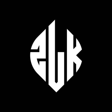 Çember ve elips şekilli ZLK daire harf logosu tasarımı. Tipografik biçimli ZLK elips harfleri. Üç baş harf daire şeklinde bir logo oluşturuyor. ZLK Çember Amblemi Soyut Monogram Harf İşaretleyici Vektörü.