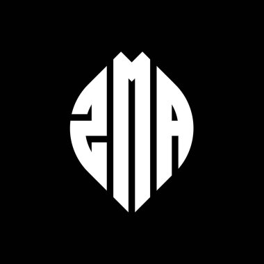 Çember ve elips şekilli ZMA daire harf logosu tasarımı. Typographic tarzında ZMA elips harfleri. Üç baş harf daire şeklinde bir logo oluşturuyor. ZMA Çemberi Amblemi Soyut Monogram Harf İşaretleme Vektörü.