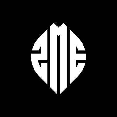 Çember ve elips şekilli ZME daire harf logosu tasarımı. Typographic tarzında ZME elips harfleri. Üç baş harf daire şeklinde bir logo oluşturuyor. ZME Çemberi Amblemi Soyut Monogram Harf İşaretleme Vektörü.