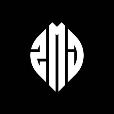 Çember ve elips şekilli ZMJ daire harf logosu tasarımı. Typographic tarzında ZMJ elips harfleri. Üç baş harf daire şeklinde bir logo oluşturuyor. ZMJ Çember Amblemi Soyut Monogram Harf İşaretleyici Vektörü.