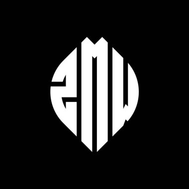 Çember ve elips şekilli ZMW daire harf logosu tasarımı. Tipografik biçimli ZMW elips harfleri. Üç baş harf daire şeklinde bir logo oluşturuyor. ZMW Çemberi Amblemi Soyut Monogram Harf İşareti Vector.ZMW daire harfli logo tasarımı daire ve ellip