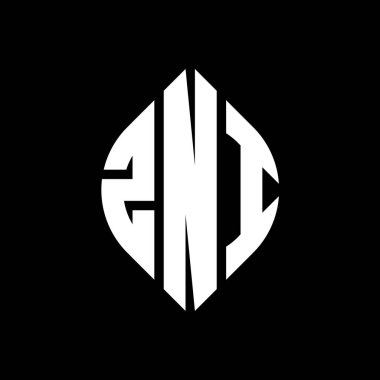 Çember ve elips şekilli ZNI daire harf logosu tasarımı. Typographic tarzında ZNI elips harfleri. Üç baş harf daire şeklinde bir logo oluşturuyor. ZNI Çember Amblemi Soyut Monogram Harf İşaretleme Vektörü.
