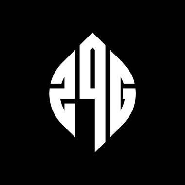 Çember ve elips şekilli ZQG daire harf logosu tasarımı. Typographic tarzında ZQG elips harfleri. Üç baş harf daire şeklinde bir logo oluşturuyor. ZQG Çember Amblemi Soyut Monogram Harf İşaretleyici Vektörü.