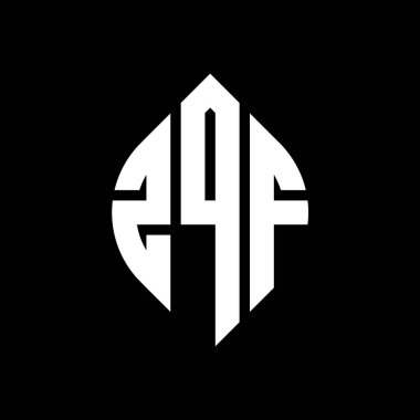Çember ve elips şekilli ZQF daire harf logosu tasarımı. Tipografik biçimli ZQF elips harfleri. Üç baş harf daire şeklinde bir logo oluşturuyor. ZQF Çember Amblemi Soyut Monogram Harf İşaretleyici Vektörü.
