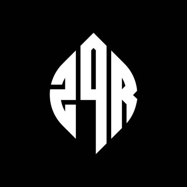 Çember ve elips şekilli ZQR daire harf logosu tasarımı. Typographic tarzında ZQR elips harfleri. Üç baş harf daire şeklinde bir logo oluşturuyor. ZQR Çember Amblemi Soyut Monogram Harf İşaretleyici Vektörü.