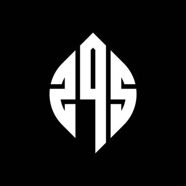 Çember ve elips şekilli ZQS daire harf logosu tasarımı. Tipografik biçimli ZQS elips harfleri. Üç baş harf daire şeklinde bir logo oluşturuyor. ZQS Çember Amblemi Soyut Monogram Harf İşaretleyici Vektörü.